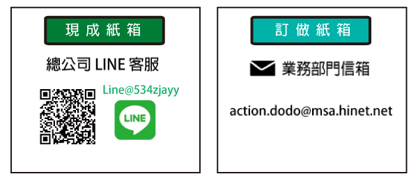 訂做紙箱流程，1.報價2.確認回傳3.支付訂金4.樣品製作，聯絡業務人員